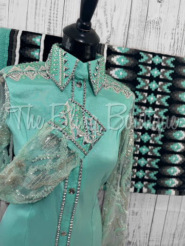 Mint & Grey Day Shirt Set With Lace Sleeves (M)