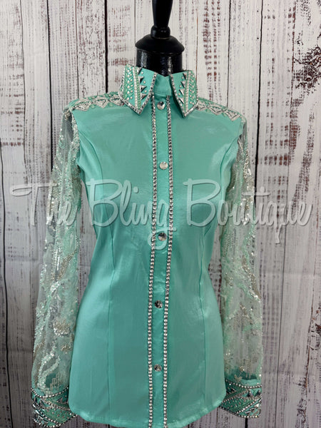 Mint & Grey Day Shirt Set With Lace Sleeves (M)