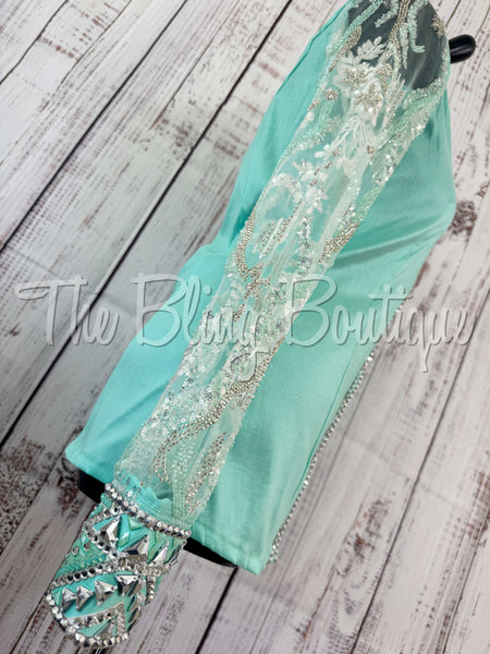 Mint & Grey Day Shirt Set With Lace Sleeves (M)