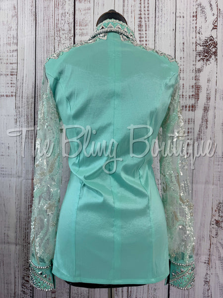 Mint & Grey Day Shirt Set With Lace Sleeves (M)