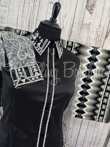 Black & Grey Day Shirt Set With Lace Sleeves (3XL)