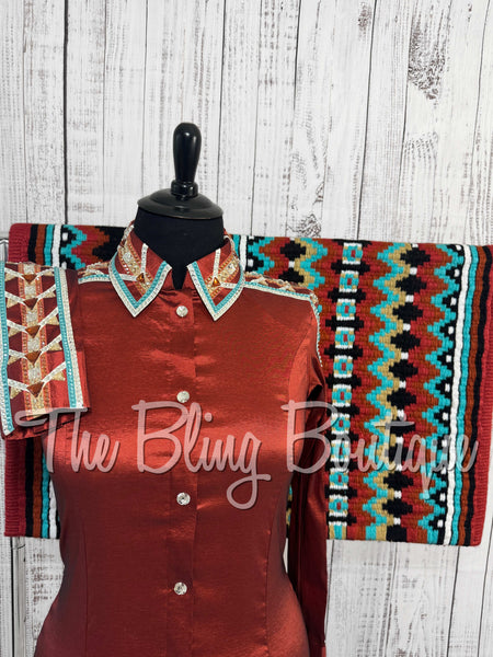 Dark Copper, Aqua & Tan Day Shirt Set (XL)