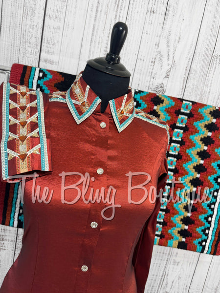 Dark Copper, Aqua & Tan Day Shirt Set (XL)