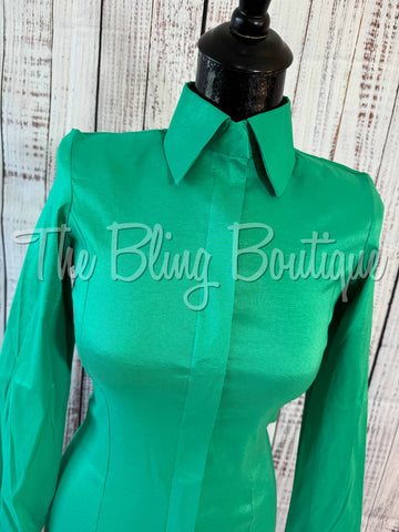 Fitted Taffeta Zip Up Shirt - Kelly Green