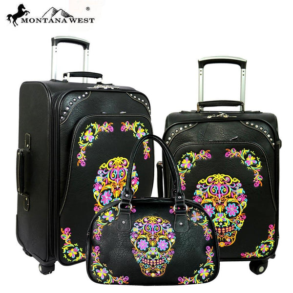 Montana West Sugar Skull Collection 3 PC Luggage Set - Brand New