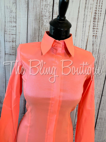 Fitted Taffeta Zip Up Shirt - Neon Peach