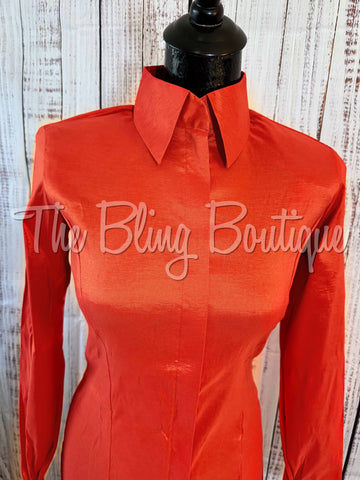 Fitted Taffeta Zip Up Shirt - Orange