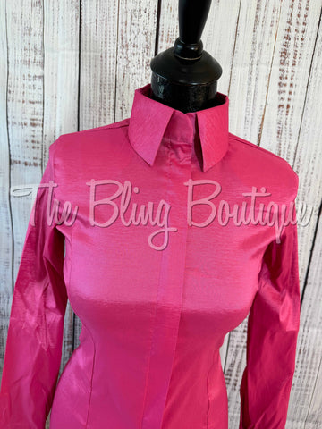 Fitted Taffeta Zip Up Shirt - Pink