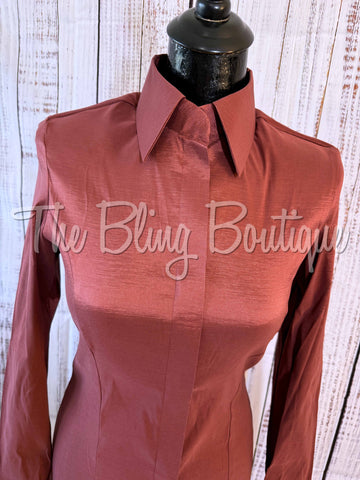 Fitted Taffeta Zip Up Shirt - Rose Mauve