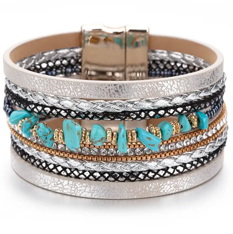 BLACK FRIDAY SPECIAL - Silver & Turquoise Stone Wrap Bracelet