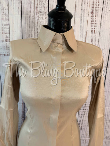 Fitted Taffeta Zip Up Shirt - Light Tan/Sand