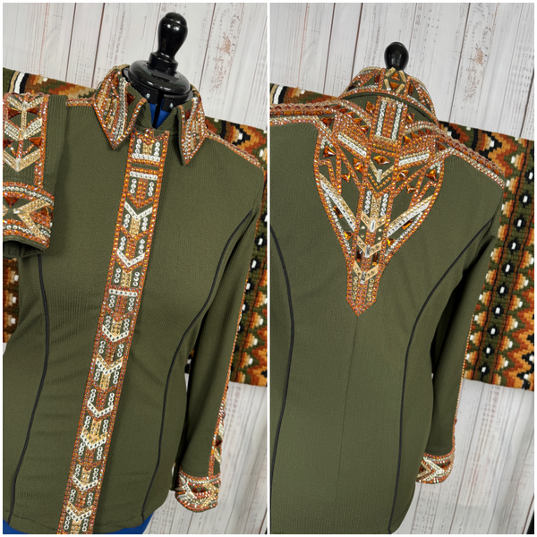 Olive Green, Rust, Tan & White Day Shirt Set (Large)