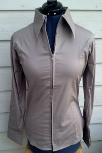Ladies Zip Up Fitted Show Shirt - Silver