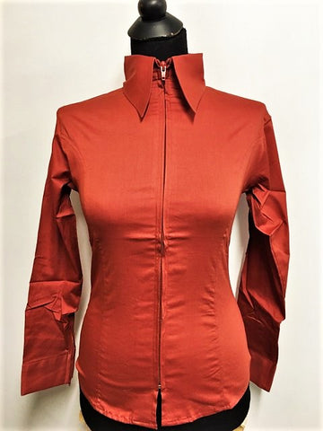 Ladies Zip Up Fitted Show Shirt - Rust