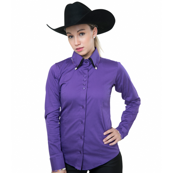 Ladies Button Down Fitted Show Shirt - Purple