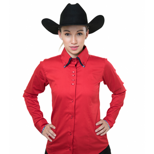 Ladies Button Down Fitted Show Shirt - Red