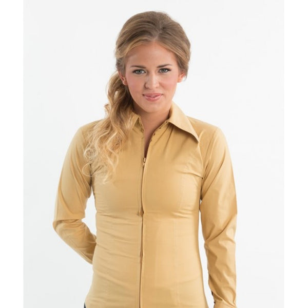 Ladies Zip Up Fitted Show Shirt - Caramel