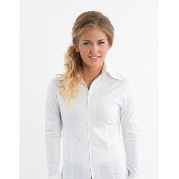 Ladies Zip Up Fitted Show Shirt - White