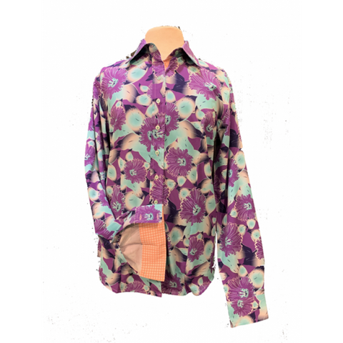 A Printed Fitted Button Down - Lavender/Turquoise Floral