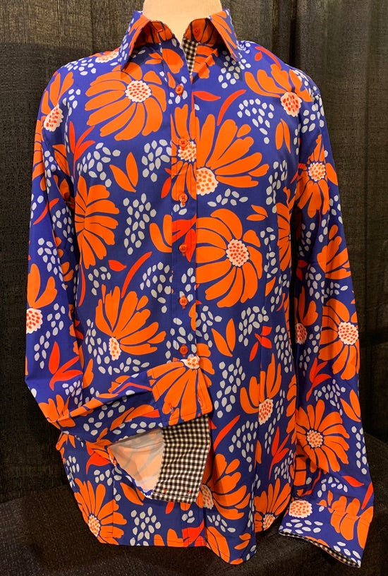 A Printed Fitted Button Down - Orange/Blue Floral