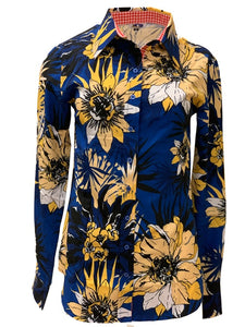 A Printed Fitted Button Down - Blue Wildflower