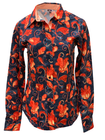 A Printed Fitted Button Down - Navy/Red Flower