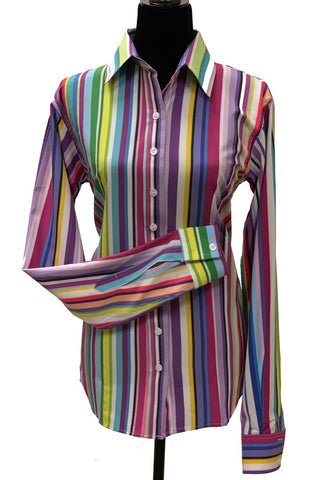 A Printed Fitted Button Down - Pastel Stripes