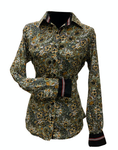 A Printed Fitted Button Down - Olive Floral
