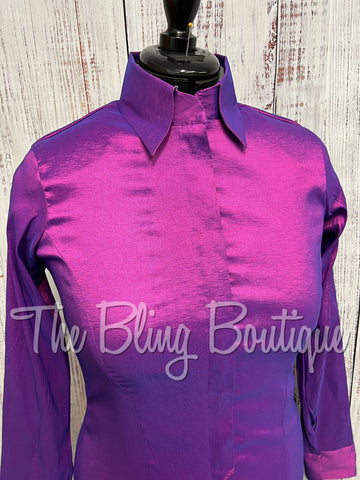 Fitted Taffeta Zip Up Shirt - Berry