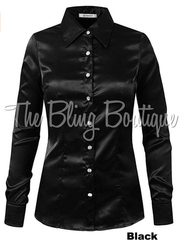 (Multiple Colors Available) Satin Button Down Shirt