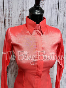 Fitted Taffeta Zip Up Shirt - Coral