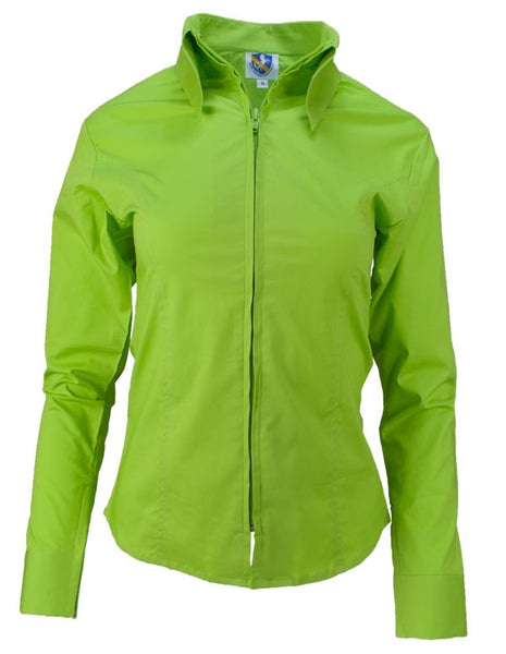 Ladies Zip Up Fitted Show Shirt - Lime Green