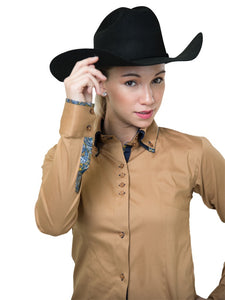 Ladies Button Down Fitted Show Shirt - Dusty Beige