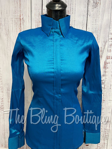 Fitted Taffeta Zip Up Shirt - Dark Turquoise