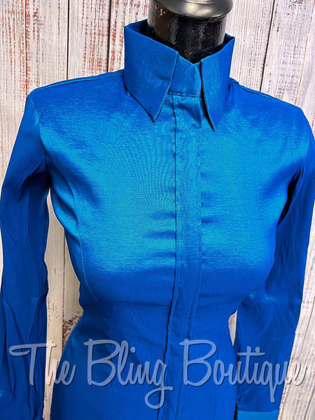 Fitted Taffeta Zip Up Shirt - Dark Turquoise