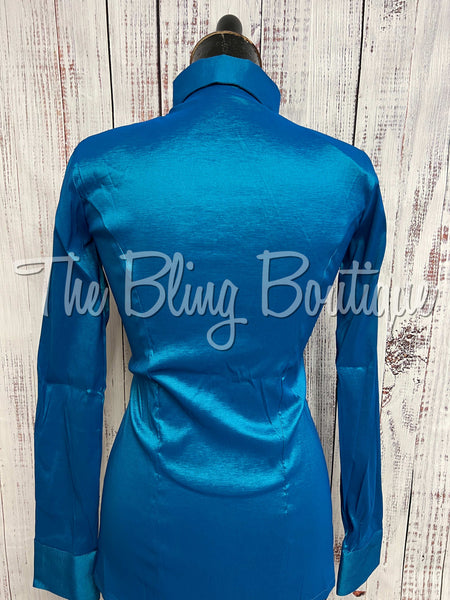 Fitted Taffeta Zip Up Shirt - Dark Turquoise