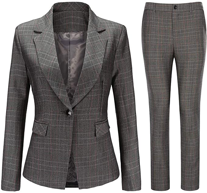 Grey Plaid Blazer Set