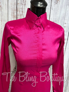 Fitted Taffeta Zip Up Shirt - Hot Pink