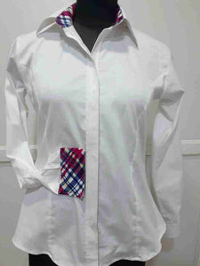 White Hidden Zipper Pattern Collar Shirt