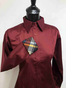 Burgundy Hidden Zipper Pattern Collar Shirt
