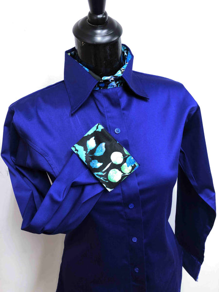 Royal Blue Hidden Zipper Pattern Collar Shirt