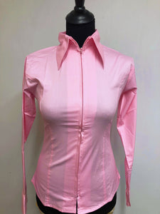 Ladies Zip Up Fitted Show Shirt - Baby Pink