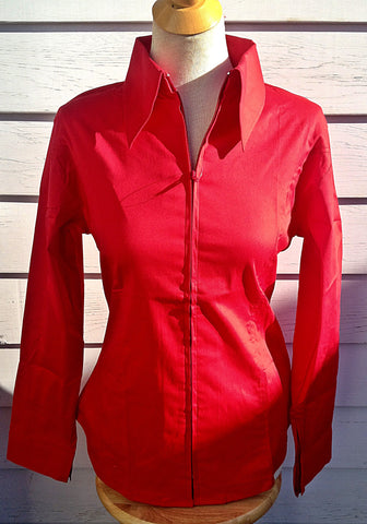 Ladies Zip Up Fitted Show Shirt - Red