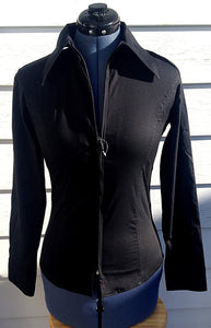 Ladies Zip Up Fitted Show Shirt - Black