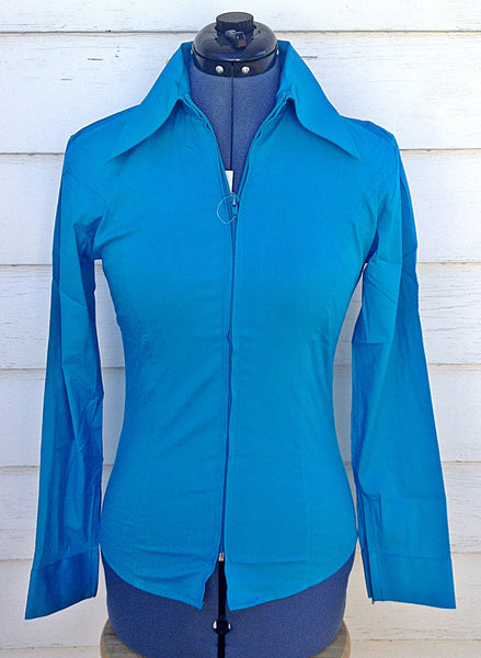 Ladies Zip Up Fitted Show Shirt - Dark Turquoise