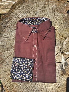 Buck-stitch Ladies Button Up Shirt -Brown/Tan