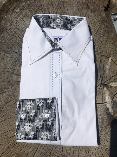 Buck-stitch Ladies Button Up Shirt - White/Black
