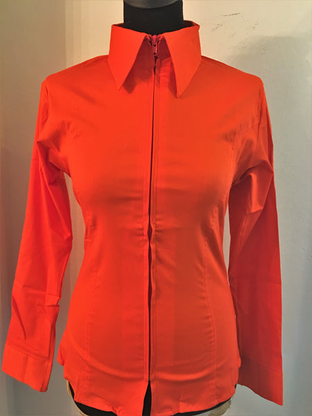 Ladies Zip Up Fitted Show Shirt - Orange