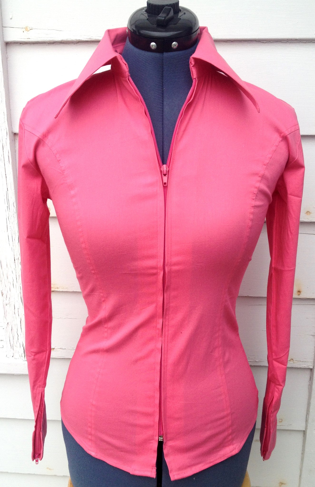 Ladies Zip Up Fitted Show Shirt - Coral