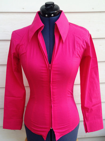 Ladies Zip Up Fitted Show Shirt - Hot Pink